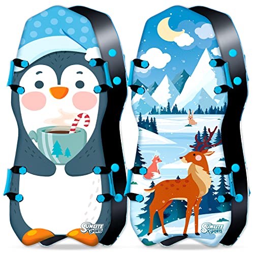 Sunlite Sports 45” Snow Sled – Foldable or Foam Style Toboggan for Kids & Adults, Reinforced Bottom, Durable Stitching & Ergonomic Handles – Lightweight & Portable Winter Sled - style: Winter Adventure 45" Foam (Two Pack)