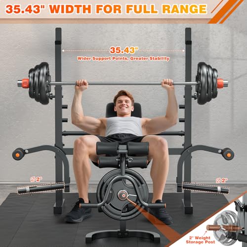 XDDIAS Bench Press, 6 IN 1 Olympic Weight Bench With Leg Extension, Curl and Squat Rack, 770LBS Multi Weight Benches for Home Gym, Workout Bench Flat Incline Lifting Bench for Strength Training