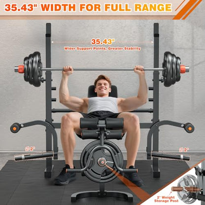 XDDIAS Bench Press, 6 IN 1 Olympic Weight Bench With Leg Extension, Curl and Squat Rack, 770LBS Multi Weight Benches for Home Gym, Workout Bench Flat Incline Lifting Bench for Strength Training