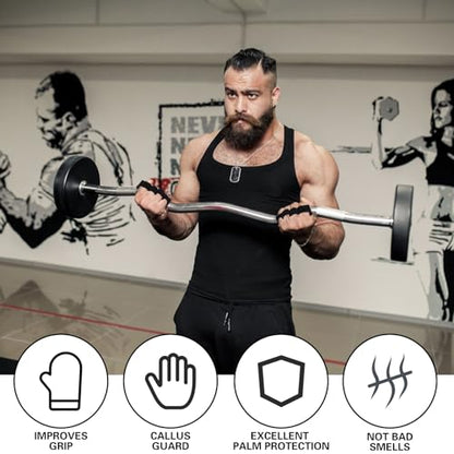 Gym Gloves for Men Weight Lifting, Four-Finger Leather Pull Up Gloves, Anti-Slip Men's Weightlifting Glove Workout Palm Guard Glove, Weight Lifting Glovess for Men Women Fitness Training (Black)