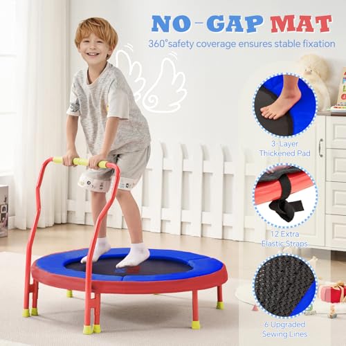 SPORTSOUL Mini Trampoline for Kids 3-6 with Super Safe Foam Handle Bar - color: Red & Blue