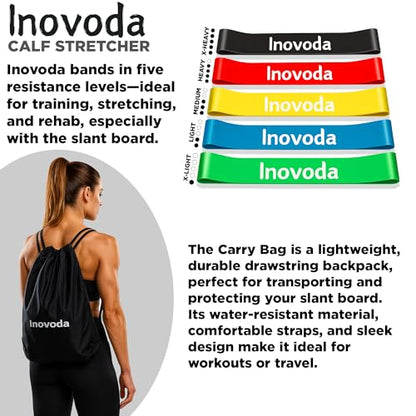 Calf Stretch Board I Slant Board For Calf Stretching & Calf Raise Block for Relief of Plantar Fasciitis, Achilles Tendonitis & Calf Tightness | Calf Stretcher with 5 Resistance Bands & Carry Bag I Ankle Balance Board & Ankle Exerciser Strengthener