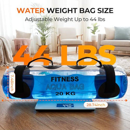 Water Weights Aqua Bag, 44 lbs - Adjustable Portable Water Weight Workout Sandbag Alternative Stability Fitness Equipment for Strength Core Balance Training Full Body Exercise Home Gym