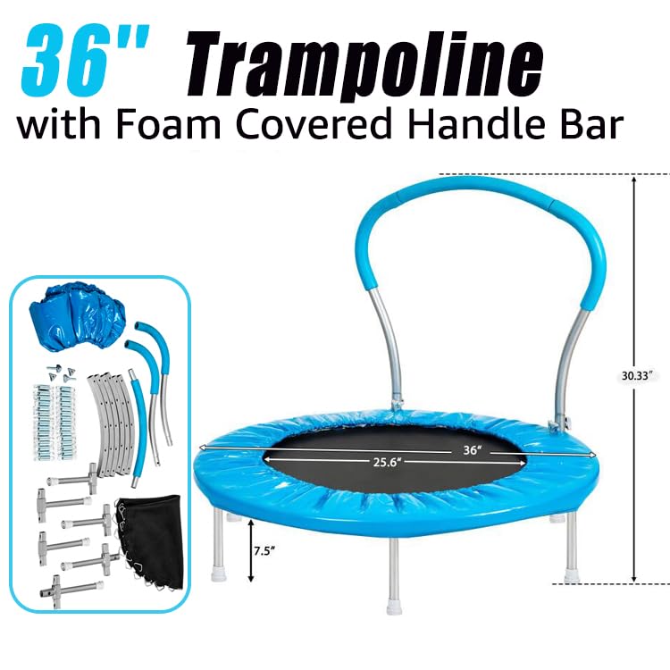36" Kids Trampoline with Handle, Indoor Mini Trampoline for Kids, Toddlers Small Rebounder Fitness Trampoline for Indoor and Outdoor Use