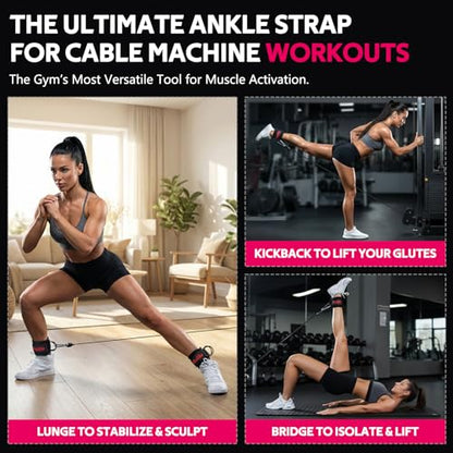 WALITO Gym Ankle Straps for Cable Machines Women & Men - Glute Kickback Ankle Cuff, Adjustable Cable Machine Accessories for Leg Extensions, Hip Abductors & Lower Body Workouts