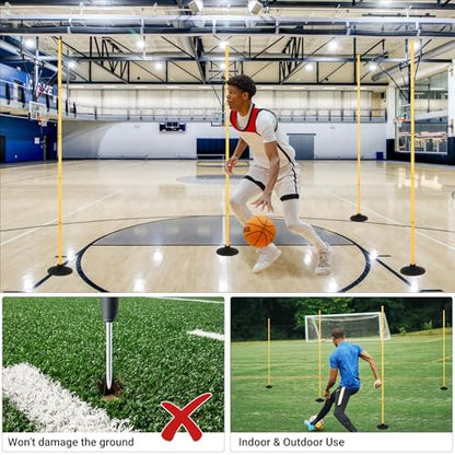 6 FT Agility Poles for Soccer, Basketball, Football, Equestrian, Pet Training, 4/6/8/10 Pack Detachable Soccer Poles w/Rubber Bases, Pole Bending Poles for Horses, Indoor/Outdoor Use - style: 4 Pack