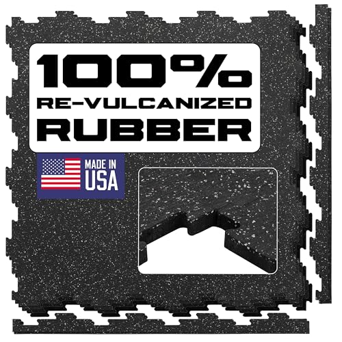 Interlocking Rubber Floor Tiles – Heavy Duty 100% Rubber Gym Flooring for Home Gym, Garage, Workout Room, Equipment Mats, Indoor/Outdoor Mats, Gray Fleck 4-Pack (4, Gray Fleck, 22.5" x 22.5")
