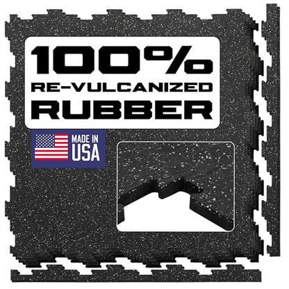 Interlocking Rubber Floor Tiles – Heavy Duty 100% Rubber Gym Flooring for Home Gym, Garage, Workout Room, Equipment Mats, Indoor/Outdoor Mats, Gray Fleck 4-Pack (4, Gray Fleck, 22.5" x 22.5")