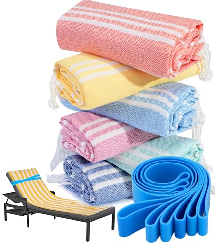 6 Packs Turkish Beach Towel Pool Swim Towels Set Bulk Soft Cotton Extra Large Sand Free Quick Dry Thin Lightweight Travel Essentials Cruise Accessories Camping Must Haves Clearance Sandless Oversized - color: Six Set Aqua Blue Coral Turquoise Lilac Yellow