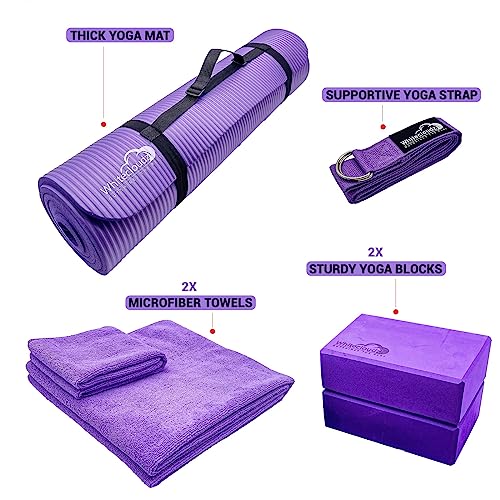 Yoga kit, 7-Piece Yoga Mat Set for Home Workouts, Thick Yoga Mat, Yoga Blocks, Strap, Yoga Towels & Carrying Bag, Exercise Mat with Yoga Equipment for Women & Men, Enhance Yoga Practice