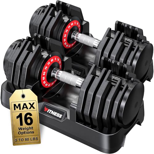 Rendpas Adjustable Dumbbells Set of 2, 5-in-1/10-in-1/16-in-1 Quick-Lock Hand Weights 25/55/80 lbs Pair, Anti-Slip Handle Free Weights Set for Home Gym Strength Training for Men Women - color: Max-80LBS Pair-16 Weights