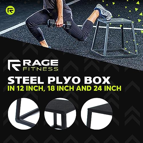 Rage Fitness Steel Plyo Box 12-18-24 Inch High Anti-Slip Pre-Assembled Plyometric Jump Box for Home Gym Conditioning and Strength Training (Sold Individually) Plyometric Platform Step