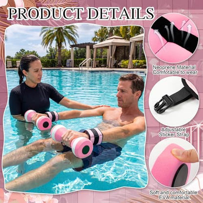 7 Pcs Aquatic Exercise Set Water Aerobics Set Including 2 Ankle/Wrist Weights for Land or Water 2 Exercise Foam Dumbbells Cuffs Large Mesh Beach Bag for Pool Weight Loss
