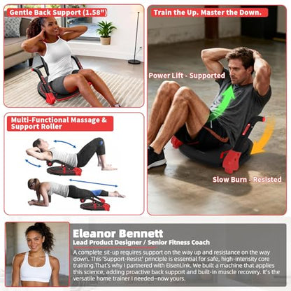 Sit Up Exercise Equipment with 4 Adjustable Resistance Levels, Flat Backrest Ab Crunch Machine for Stomach & Core Workout, Ab Machine, Ab Trainer, Sit Up Machine for Home Gym Men & Women