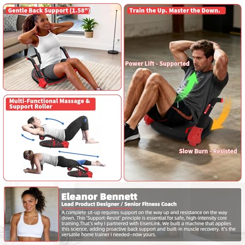 Sit Up Machine, Upgraded Ab Machine with Flat Backrest, Sit Up Exercise Equipment for Home Gym, Core Workout Ab Trainer with 4-Level Resistance, Massage Roller & Reinforced Steel Frame Holds 330LBS Max for Men & Women