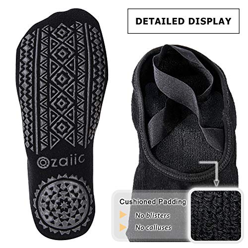 Ozaiic Pilates Socks for Women Non Slip Grip Yoga Barefoot Indoor Workout - color: 3 Pairs of Black