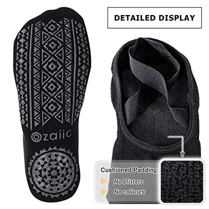 Ozaiic Pilates Socks for Women Non Slip Grip Yoga Barefoot Indoor Workout - color: 3 Pairs of Black
