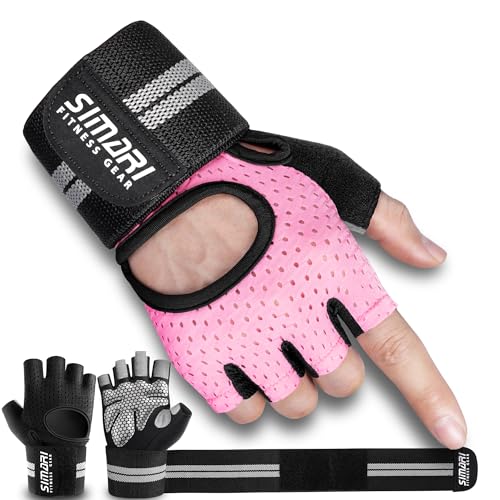 SIMARI Breathable Workout Gloves for Men Women, Padded Weight Lifting Gloves with Wrist Wraps Support, Full Palm Protection, Grip for Gym Training, Fitness, Weightlifting, Exercise Fingerless Black