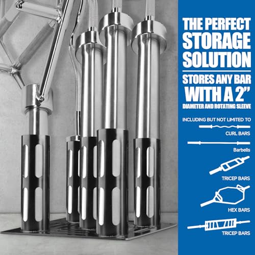 Barbell Holder Floor Stand VerticalBarbell Holder Floor Stand Vertical, 2-inch Barbell, Dumbbell Holder, Weight Training Equipment Organizer，Curl Bars, Hex Bars, Trap Bars, Triceps bars, Holds 5 Bars