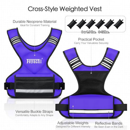 Feyachi Adjustable Weighted Vest, 3-32lb Vest with 6 Ironsand weights - color: Purple, size: 3-12 lbs