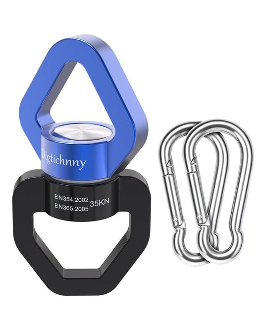 Swing Swivel Hanger, Aluminium Alloy 35KN Swing Spinner, Swivel Hooks for Children's Swing,Aerial Yoga,Web Tree Swing,Hanging Hammock Indoor Outdoor(Black-Blue with 2 Carabiners) - style: Black Blue-1 Pack with 2 Carabiners