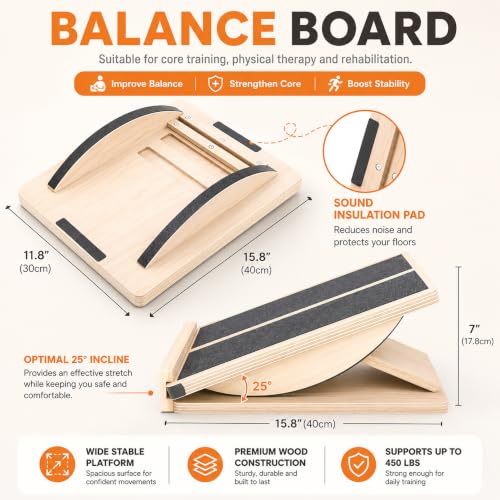 MUCITAGF 2-in-1 Professional Wooden Balance Board & Slant Board, 3 Angles
