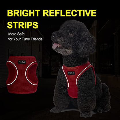 Fida Comfy Dog Harness with Leash, Soft Puppy Vest Escape Proof, Breathable Lightweight Soft Mesh, Adjustable Reflective Step-in Harness for Small Pet Walking (S, Red) - color: Fiery Red, size: S (Neck:12.6"-13.8"; Girth:16.1"-17.7")