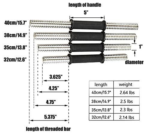 Threaded Dumbbell black Durable Rubber Handles/Adjustable Dumbbell Bar Handles 32/35/40cm(12.6/14.2/15.7Inch) - Fit 1 inch Standard Weight Plate Weightlifting Accessories - Sold in Pair