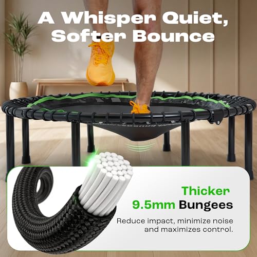 MXL Just Bounce 44" Bungee Rebounder, Premium Quarter-Folding Mini Trampoline for Adults with Handle, Silent & Low-Impact Bounce, Perfect for Indoor, T-Bar for Stability, 330lb/440lb Weight Limit