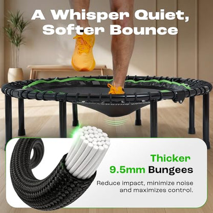 MXL Just Bounce 44" Bungee Rebounder, Premium Quarter-Folding Mini Trampoline for Adults with Handle, Silent & Low-Impact Bounce, Perfect for Indoor, T-Bar for Stability, 330lb/440lb Weight Limit