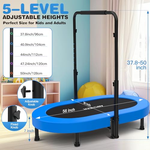 ANCHEER Trampoline, Mini Trampoline with Adjustable Handle -Indoor/Outdoor Rebounder for Kids & Toddlers, 56'' Safe Oval Fitness Trampoline with Bar for Home Fun