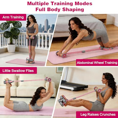 Resistance Bands with Handles, 6 Tube Pedal Resistance Band for Exercise, Dual Pedal Adjustable Resistance, Ab Roller Handle Full Body Home Workout Equipment for Abs, Legs, Arms, Women