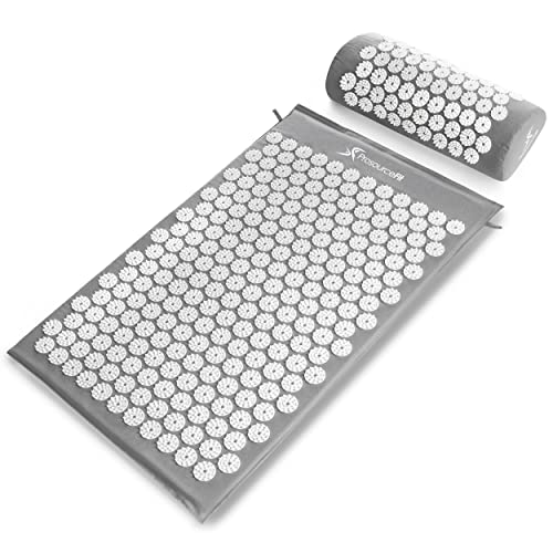 ProsourceFit Acupressure Mat and Pillow Set for Back/Neck Pain Relief and Muscle Relaxation - color: Grey/White, size: Large