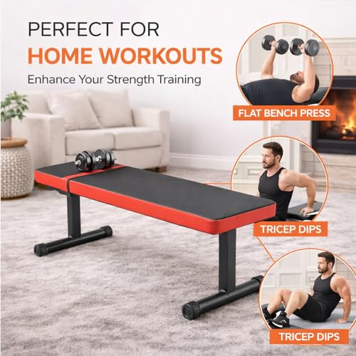 Flat Weight Bench for Home Gym 618 LB Foldable Adjustable Workout Bench Dumbbell Bench Press Exercise Bench for Strength Training & Sit Ups Black