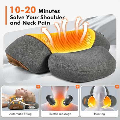 3-in-1 Neck Massager Pillow with Heating & Cervical Traction, Ergonomic Cervical Pillow for Neck Back Shoulder Pain Relief, Rechargeable Neck Pillow (Light Gray) - color: Light Gray
