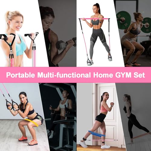 Pilates Bar Kit with Resistance Bands,Pilates Bar with Stackable Bands Workout Equipment for Legs,Hip,Waist and Arm,Exercise Fitness Equipment for Women & Men Home Gym Yoga Pilates - color: Baby Pink