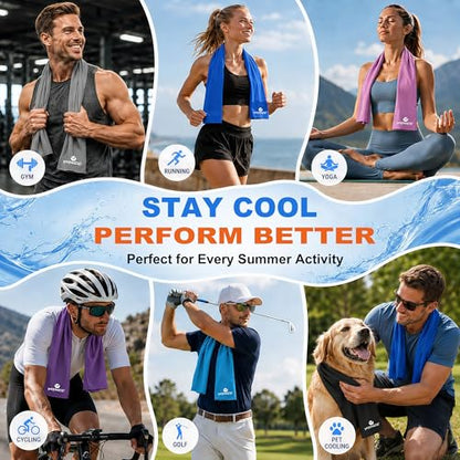 2 Pack Cooling Towels (47"x12"), Ice Cool Neck Towel, Soft Breathable Microfiber for Yoga, Golf, Gym, Running, Camping & Hot Weather