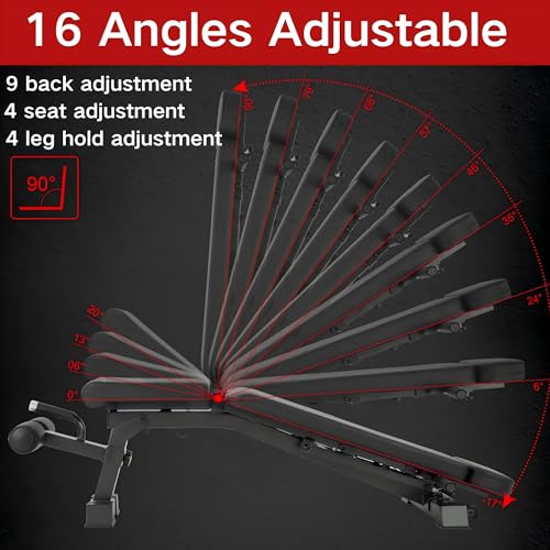 YOUTEN 1300 LB Weight Bench With Headrest Heavy Capacity | 9-4-4 90° Adjustable Incline Decline Exercise Chair for Home Gym More Stable and Durable | Foldable Training Lifting Bench | Dragon Flag Handle for Abdominal Arm Workout 2025 New Version