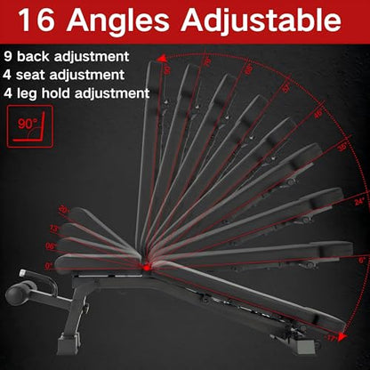 YOUTEN 1300 LB Weight Bench With Headrest Heavy Capacity | 9-4-4 90° Adjustable Incline Decline Exercise Chair for Home Gym More Stable and Durable | Foldable Training Lifting Bench | Dragon Flag Handle for Abdominal Arm Workout 2025 New Version
