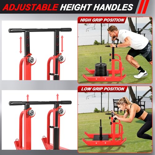 Heavy-Duty Adjustable Training Sled, 5-Level Height Adjustment, Push/Pull Dual-Use, Compatible with 1" & 2" Weight Plates, Strength & Speed Training for Soccer, Fitness & Conditioning, All-Ages