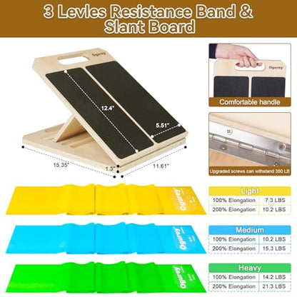 4 Pieces Slant Board with Exercise Bands, Premium Calf Stretch Board, Portable Adjustable Slant Board for Calf Stretching, 350LB Weight Capacity Calf Ankle Achilles Physical Therapy Leg Exercisers