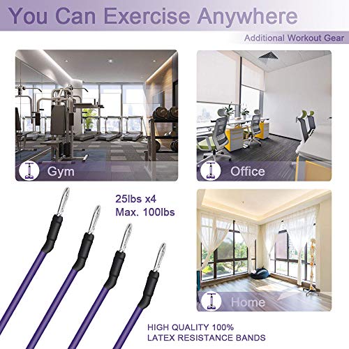 Pedal Resistance Band, 4-Tube Elastic Pull Rope, Sit-up Equipment, Yoga Strap Bodybuilding Expander, Exercise Bands, Fitness Equipment for Abdomen, Waist, Arm, Leg Stretching Slimming Training - color: Purple