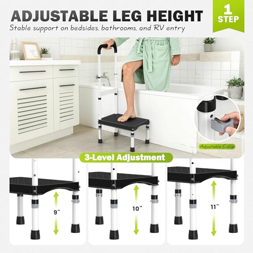 RV Step Stool with Handle for Elderly,1 Step Ladder with Handrail, Reinforced PP Wide Platform, Adjustable Height, Portable Stairs for Hot Tub/Camper/Mobile Home/Porch/SPA Pool/Pet Stairs - size: 1 Step-Adjustable Height