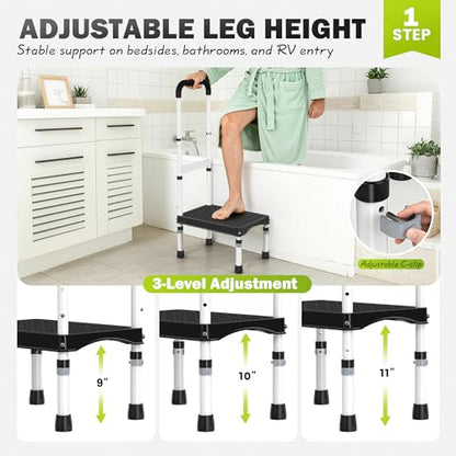 RV Step Stool with Handle for Elderly,1 Step Ladder with Handrail, Reinforced PP Wide Platform, Adjustable Height, Portable Stairs for Hot Tub/Camper/Mobile Home/Porch/SPA Pool/Pet Stairs - size: 1 Step-Adjustable Height