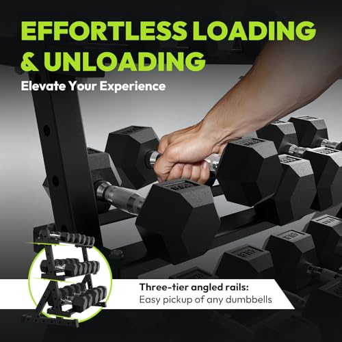 HANDBODE 3-Tier Dumbbell Rack Stand, 1000LB Capacity Storage Rack, Weight Rack for Dumbbells, Kettlebell, 390–700 lb Rubber Coated Fixed Weight Sets, Home Gym Strength Training Equipment - color: 3-Tier Dumbbell Rack