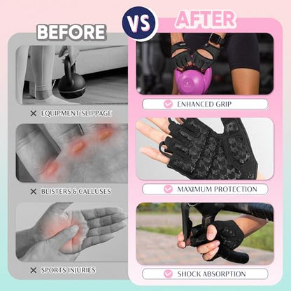 SIMARI Workout Gym Gloves for Men Women, Weight Lifting Gloves with Wrist Wrap Support, SBR Pad Grip for Full Palm Protection, for Exercise, Fitness, Dumbbells, Barbell, Climbing, Fingerless