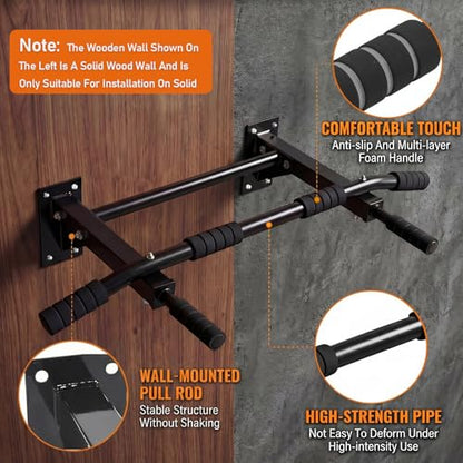Wall Mounted Pull Up Bar, 4 Grip Positions, 2 Suspension Anchors