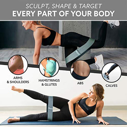 3DActive Fabric Resistance Bands for Legs & Butt. Wide Non-Slip Hip Band Set for Home & Gym Workouts. Exercise Guide & Carry Bag Included. - color: Black, Dark Grey, Light Grey