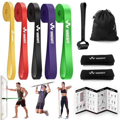 WHATAFIT Resistance Bands, 5 Level Pull Up Assistance Bands for Working Out - color: 5-125LBS COLORFUL+GRIP
