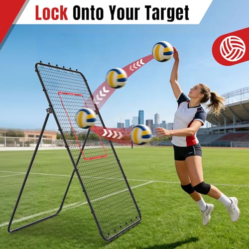 Suteck 7x4ft Volleyball Rebounder Net 2-Net System, 5-Angle Adjustable & Durable Trainer for Spike, Serve, Passing & Solo Practice, Includes Storage Bag for Easy Travel & Portability